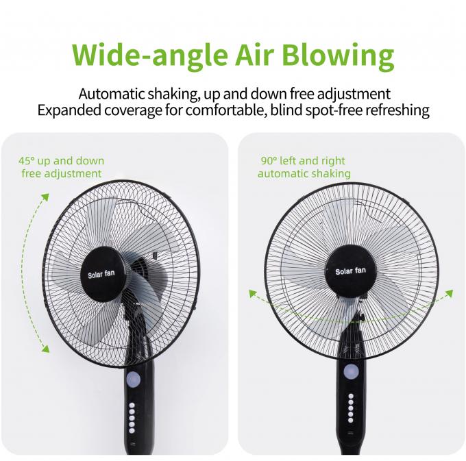 Hot-Selling 5-Klingen 16-Zoll wiederaufladbar Solar Standing Ventilator mit LED-Licht mit Panel und Batterie Stand Boden Solar Ventilator 11