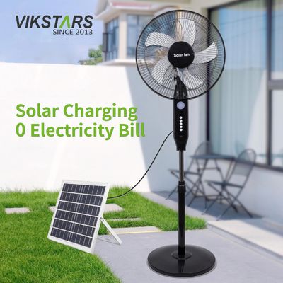 kaufen Hot-Selling 5-Klingen 16-Zoll wiederaufladbar Solar Standing Ventilator mit LED-Licht mit Panel und Batterie Stand Boden Solar Ventilator on-line-Fertigung