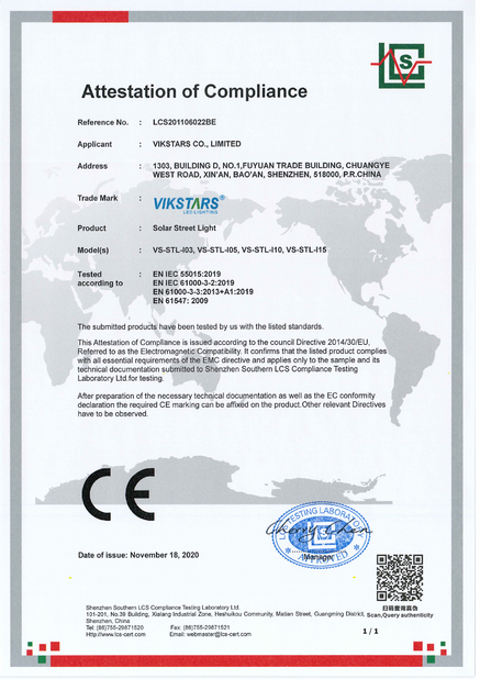 CHINA Vikstars Co., Limited Zertifizierungen